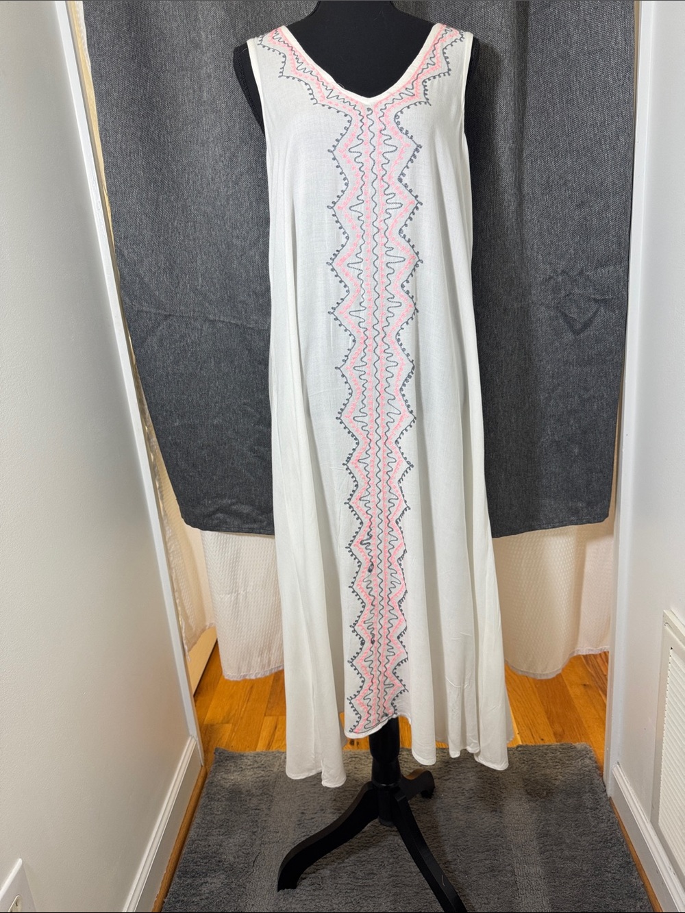 Exist White Dress with Neon Pink & Navy Embroidery NWT